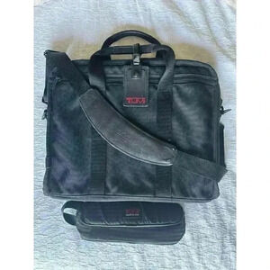 TUMI Black Nylon Canvas Laptop Messenger Portfolio Bag & TUMI Cord Pouch